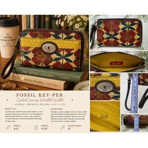 Fossil Key-Per Poppy Floral Coated Canvas Wristlet Wallet Y2K Retro
